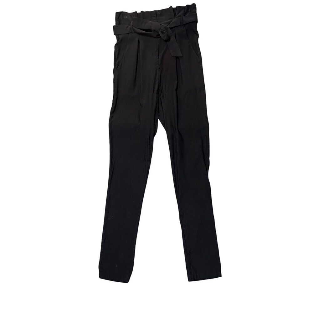 High Waist Black Paper Bag Pants With Tie Belt Size M By Better Be 1659